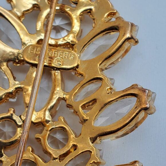 Eisenberg Ice Tree Brooch Clear Glass Stones Gold Tone Pin Pine Holiday Xmas - Picture 7 of 7